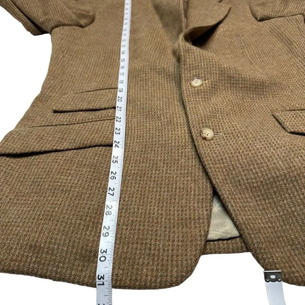 Vintage Polo Ralph Lauren Tan Wool Houndstooth Tweed Blazer Men’s 40L Union Made